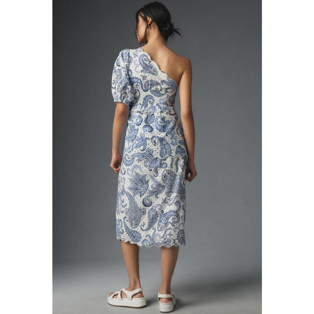 FARM Rio One Shoulder Dress in Blue and White Paisley - Picture 2 of 12